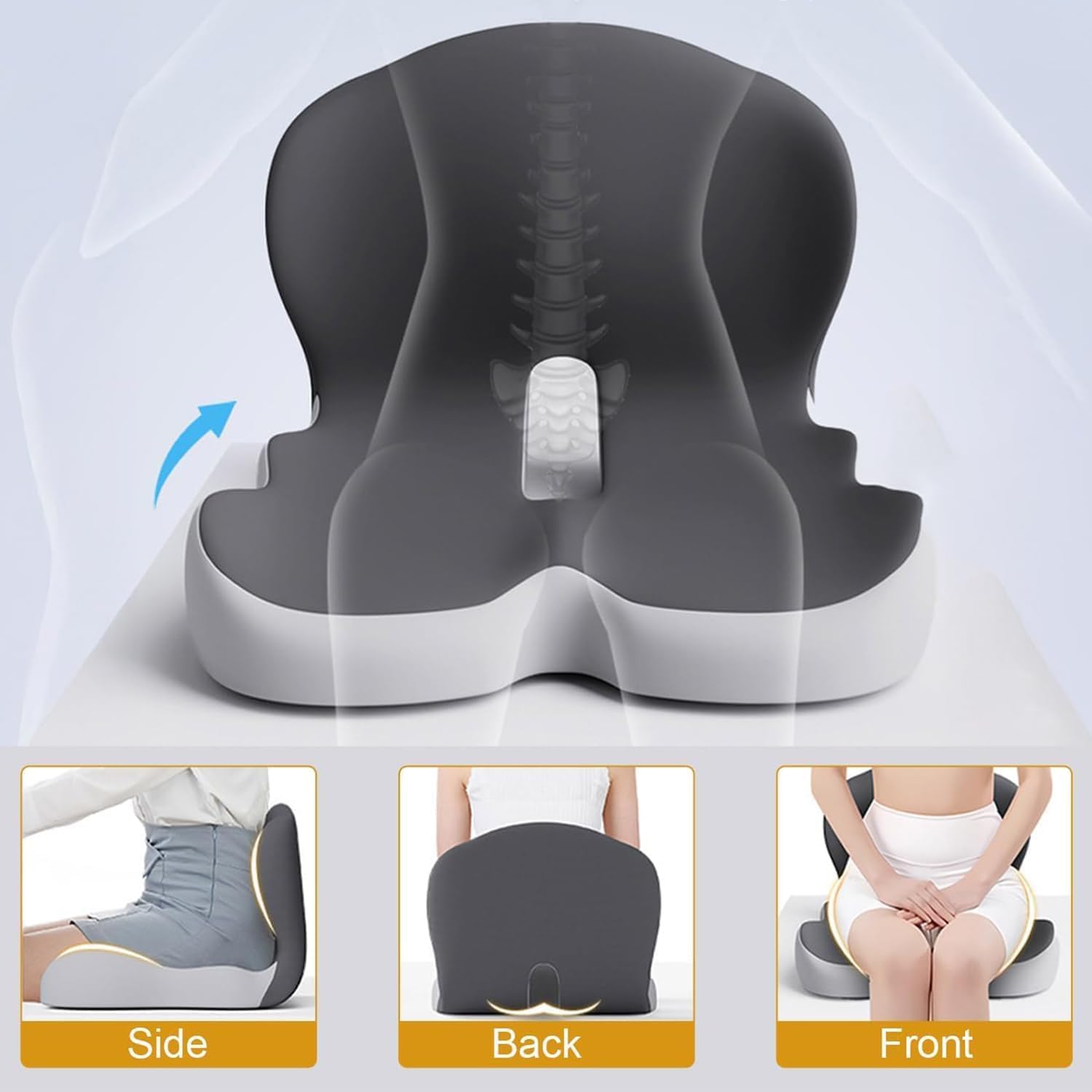 Ergonomic Memory Foam Seat Cushion with Back Support – One-Piece Orthopedic Chair Pad for Office & Home