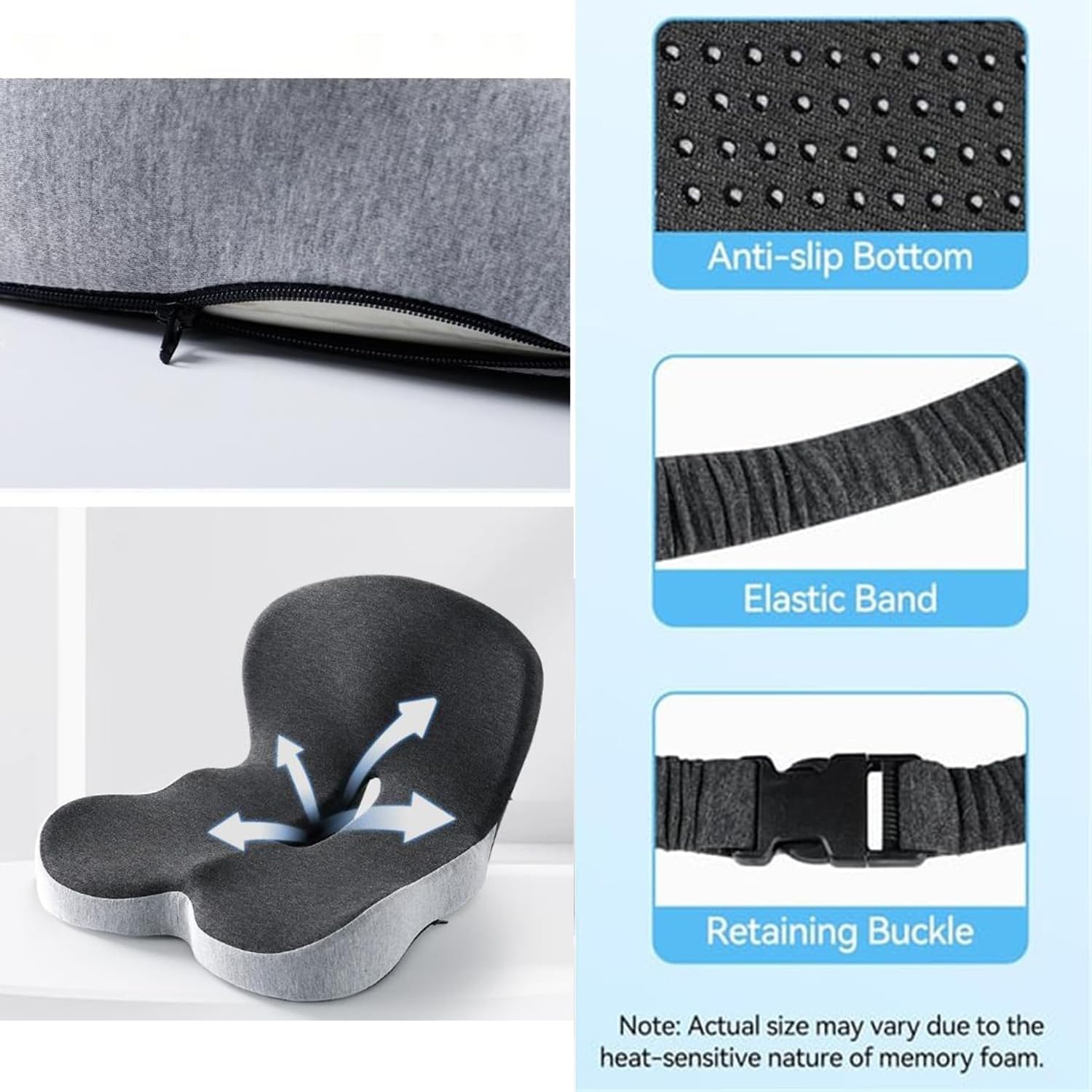 Ergonomic Memory Foam Seat Cushion with Back Support – One-Piece Orthopedic Chair Pad for Office & Home