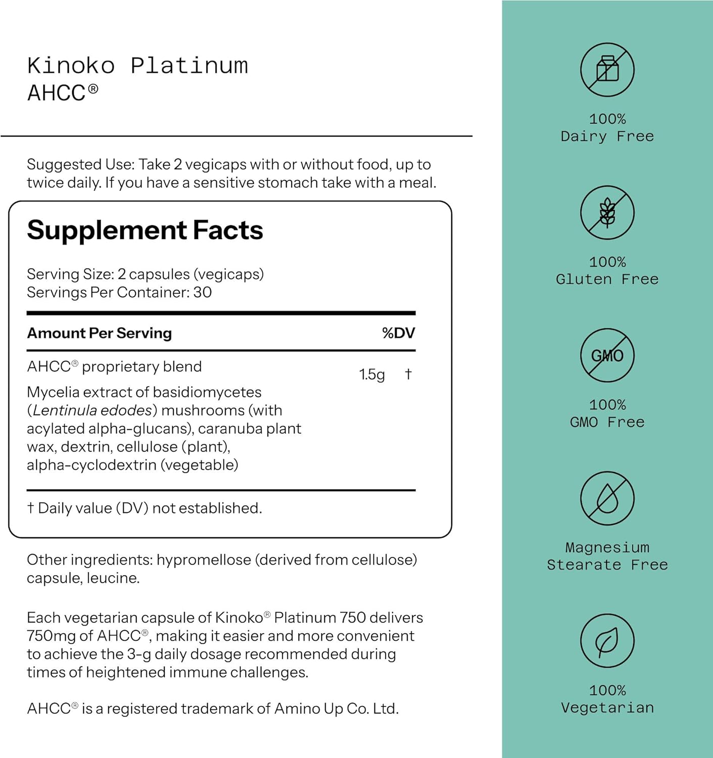 Quality of Life Premium Kinoko Platinum AHCC 60count