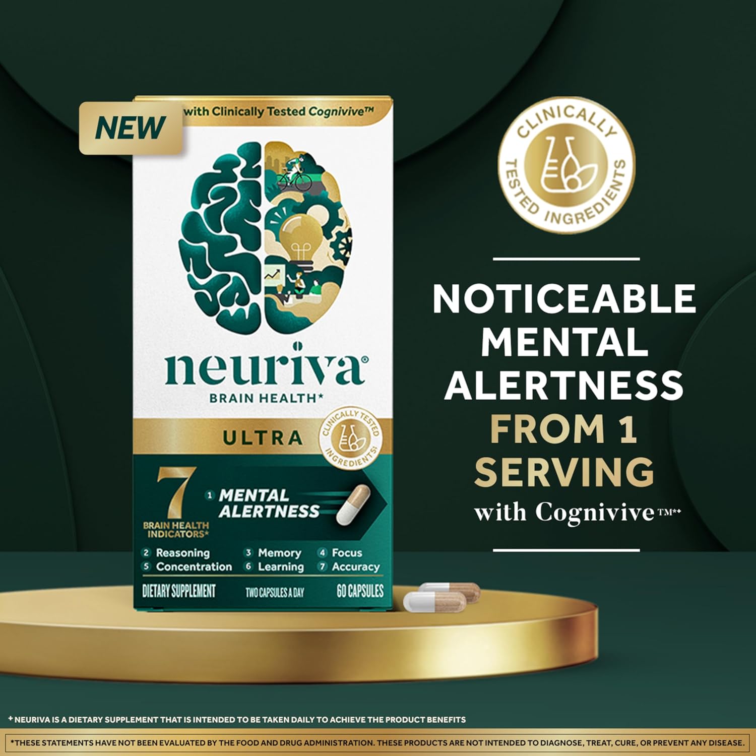 NEURIVA Ultra Decaffeinated Clinically Tested Nootropic Brain 60 Supplement